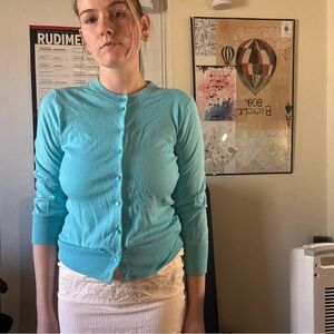 J. Crew Turquoise Button-Front Crewneck Cardigan